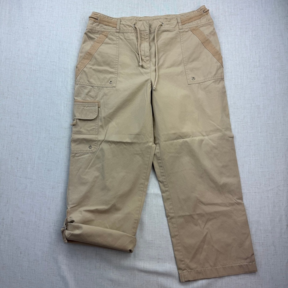 Jones New York Cargo Pants Womens 12 Tan Khaki Cotton Roll Tab Utility Gorpcore